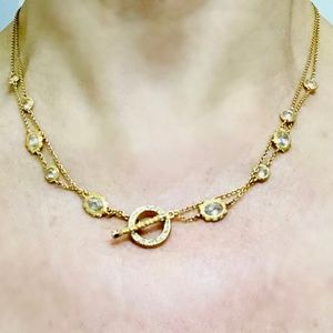 Gold and Faceted Crystal Toggle Necklace